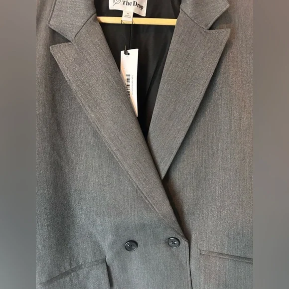 NWT The Drop Liza Relaxed Double Breasted Blazer, Heather Grey, Size M Chic - Picture 6 of 10